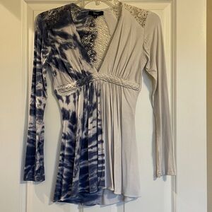 Blue and White Tie-Dye Long Sleeve Top